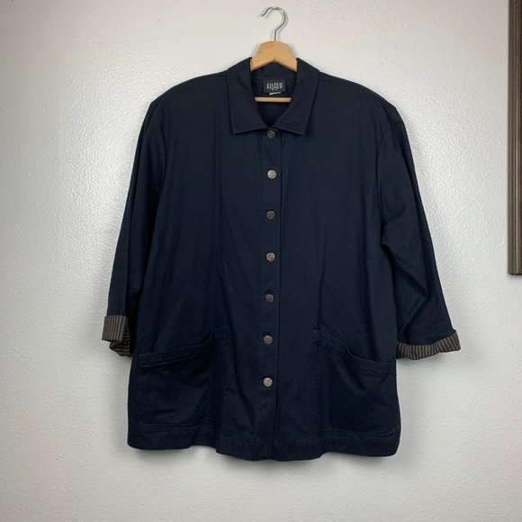 Eileen Fisher Navy Blue Jacket Coat Cotton Blend - Picture 3 of 5